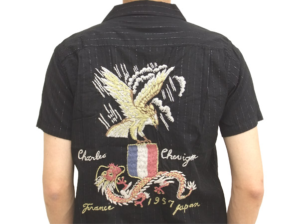 衣櫻: シェビニオン 刺繍スカシャツ ラメドビーストライプ CHEVIGNON メンズ 半袖シャツ 2501-63016